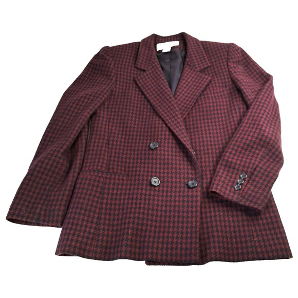 Jackets & Blazers - Vtg PEABODY HOUSE Women's 5/6 Houndstooth Blazer‎ Jacket Burgundy Navy Academia